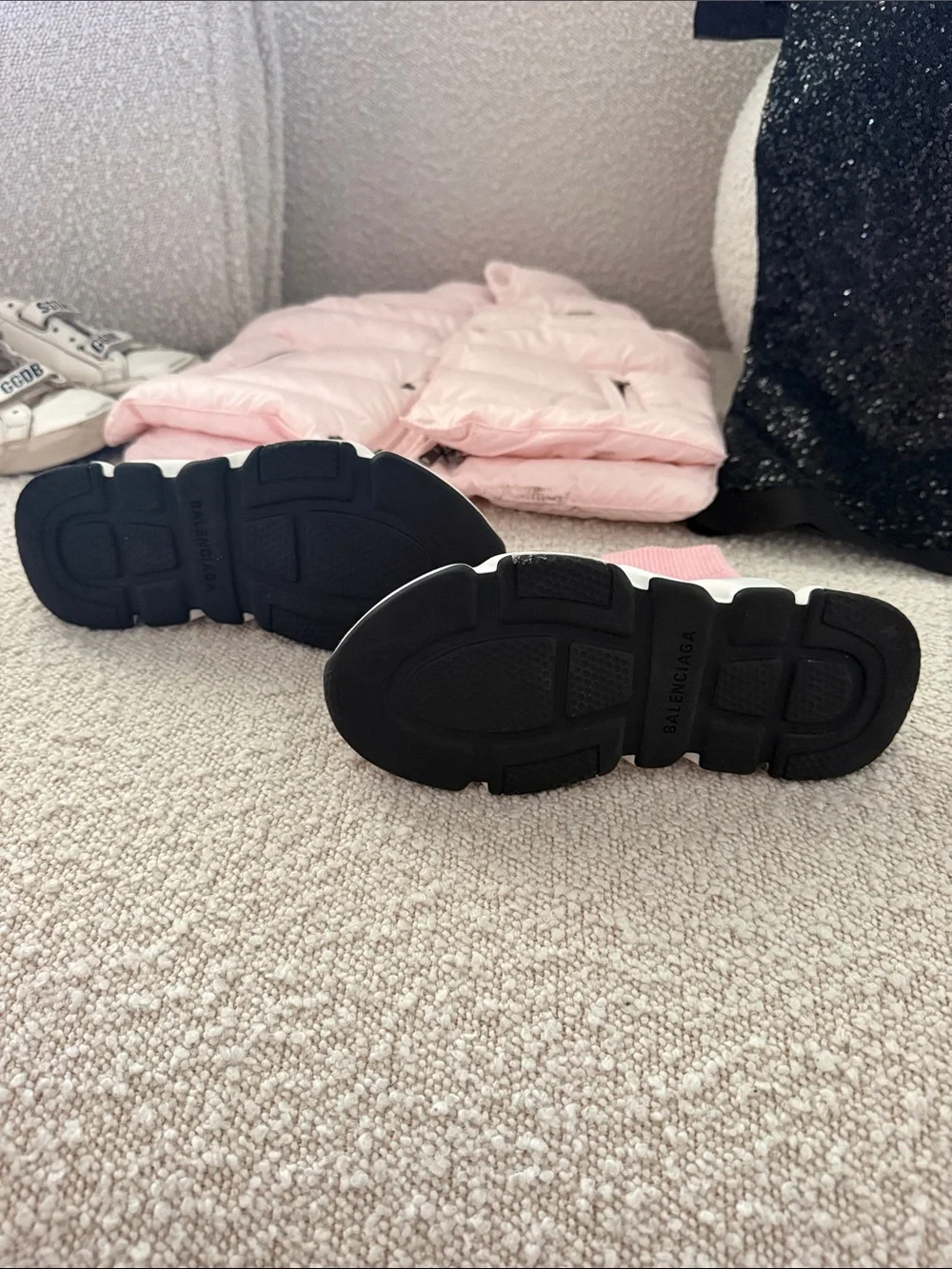 Balenciaga Pink Sock-Style Knit Sneakers with Black/White Sole